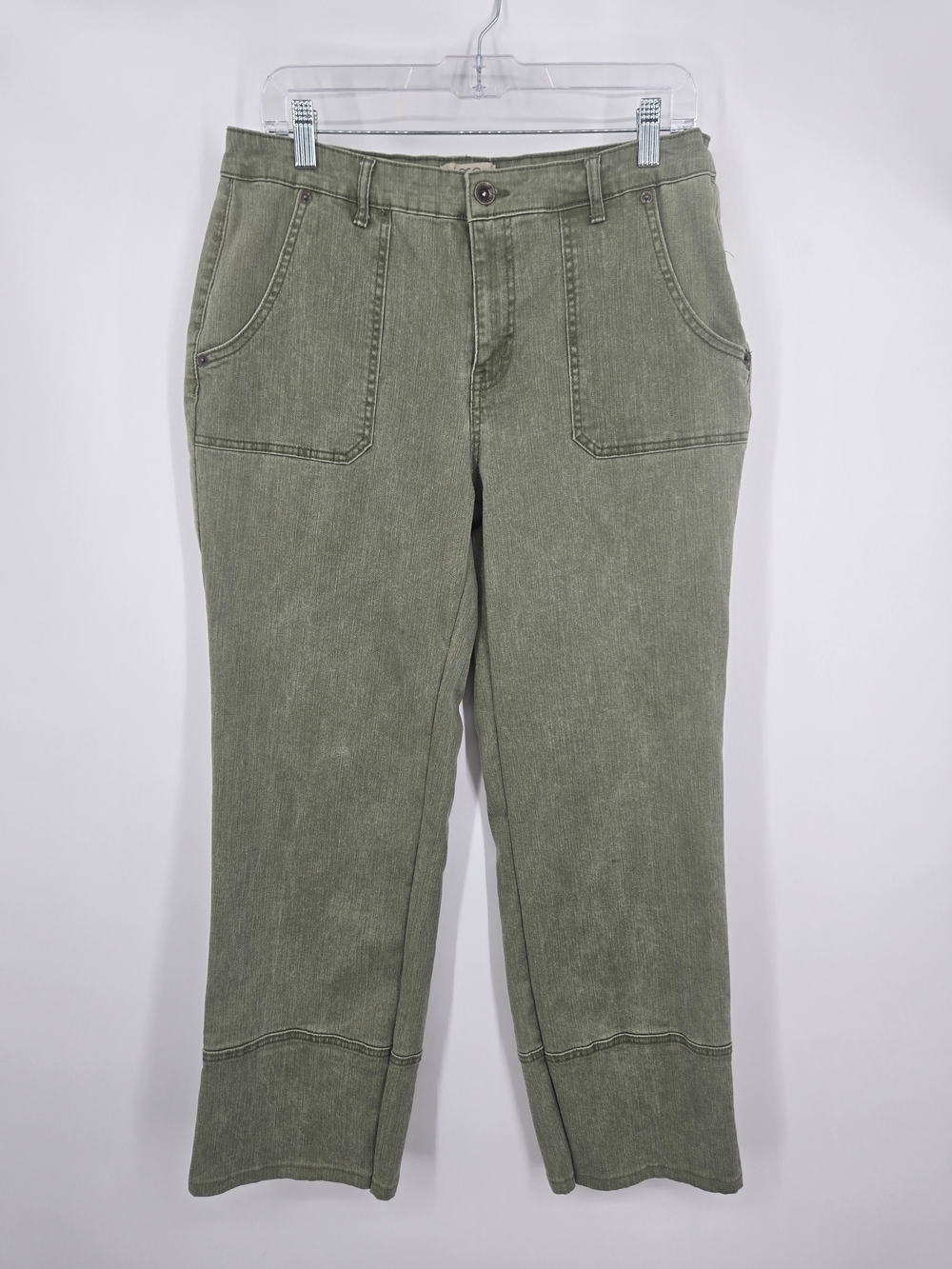 LOGO by Lori Goldstein Washed Olive Straight Leg Utility Pants US12 (7605)